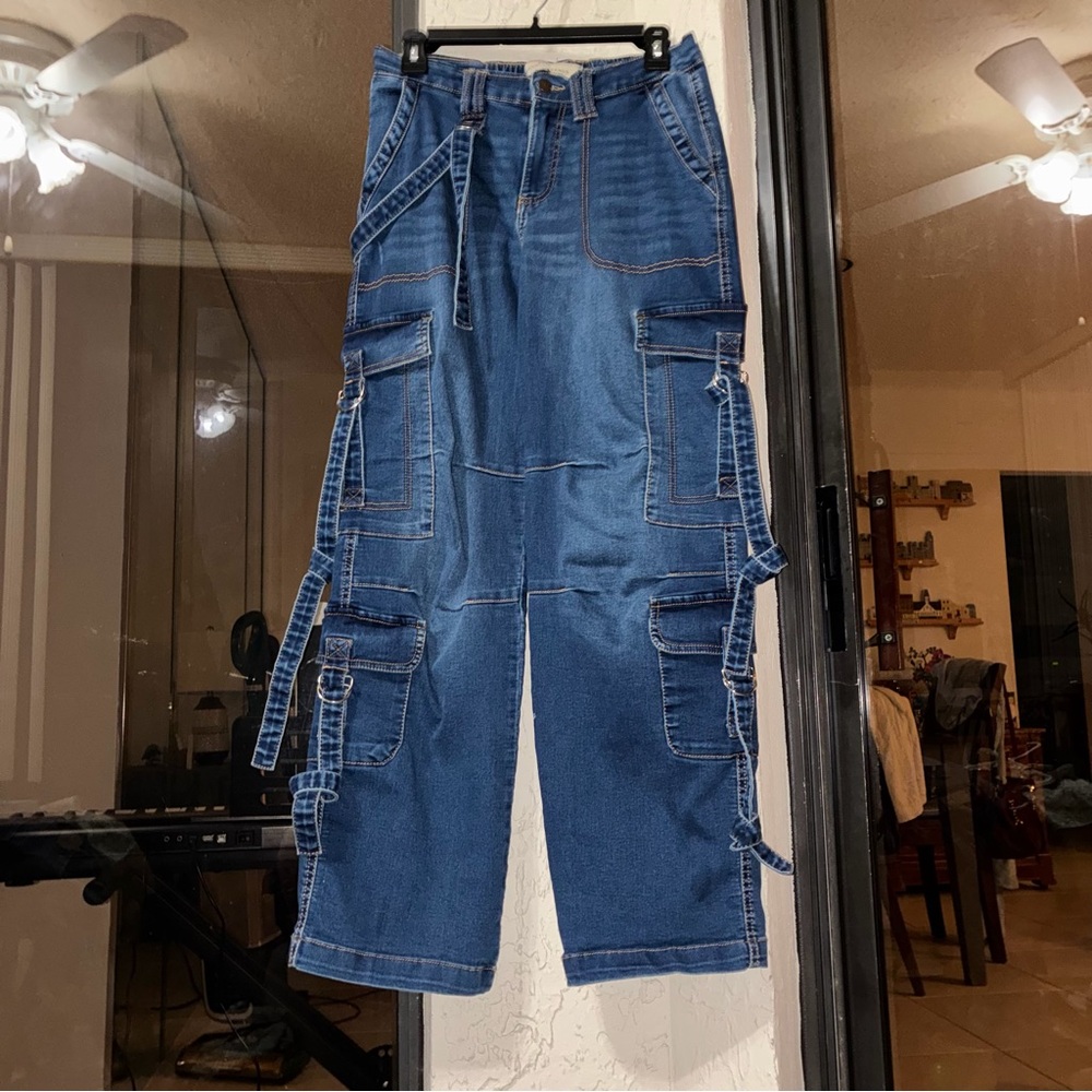Wide-Leg Cargo Denim Jeans - Blue - Picture 5 of 7